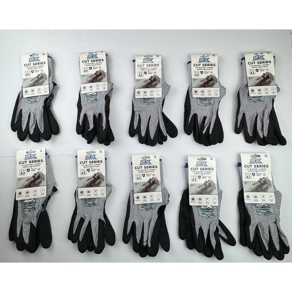 GRX Cut Series Work Gloves 10 Pairs Mens XL A3 Cut Resistant Dipped Palm‎ 733XL